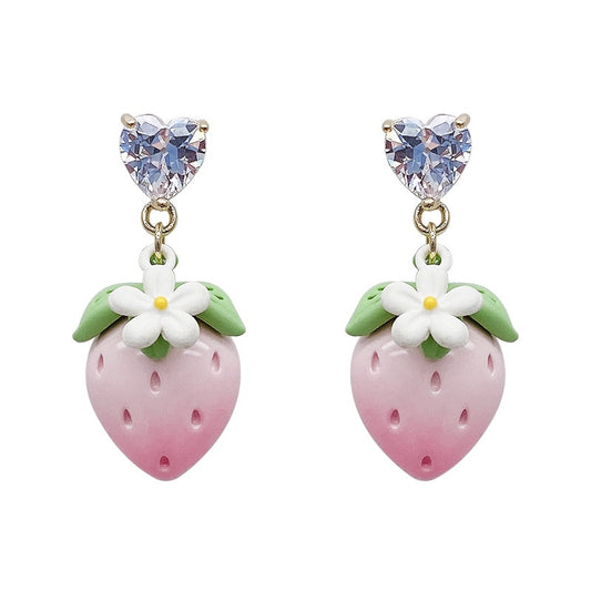 Strawberry Flower Heart Earrings