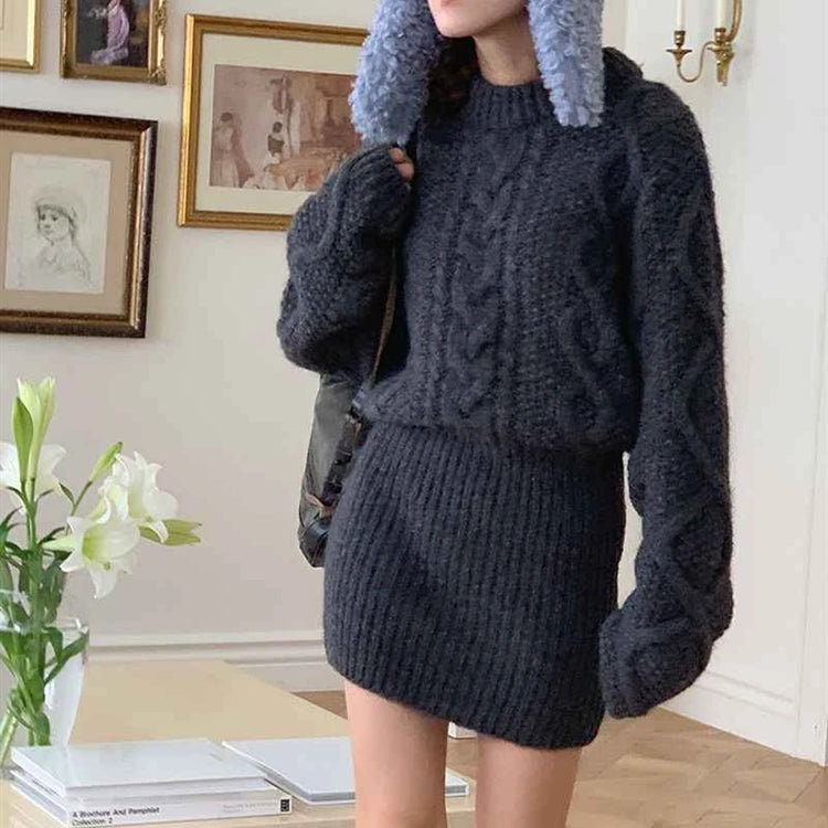 Cocoa Days Illusion Cable Knit Dress