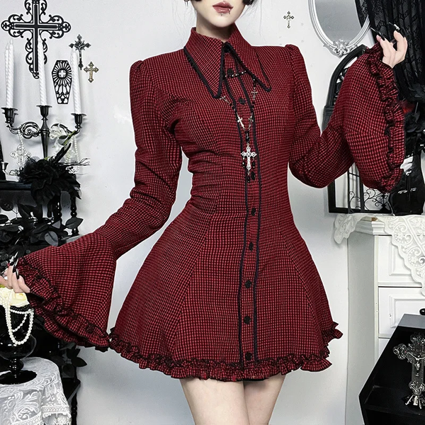 Crimson Scholar Gingham Dress