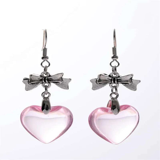 Glass Heart Bow Earrings