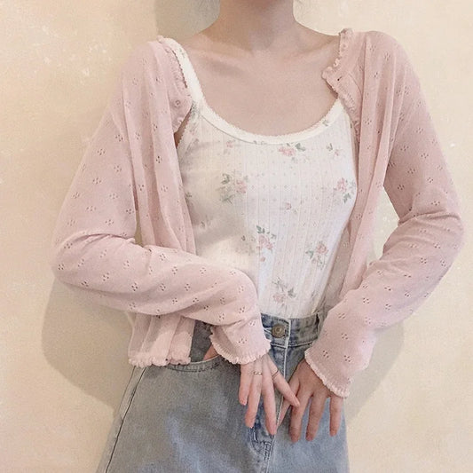 Cute Knitted Hollow Out Thin Cardigan