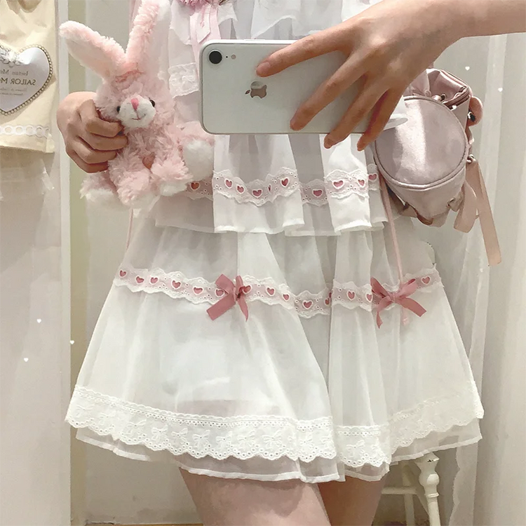 Sweet Love Lace Trim Bow Skirt