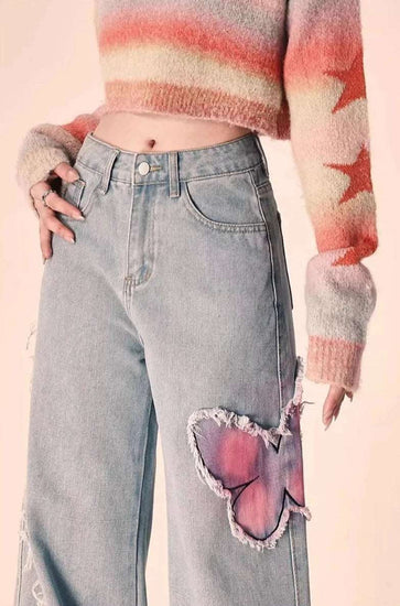 Distressed Pink Butterfly Jeans