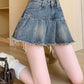 Distressed Pleated Denim Skort