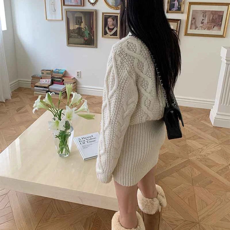 Cocoa Days Illusion Cable Knit Dress