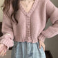 Button-up V-Neck Knit Cardigan