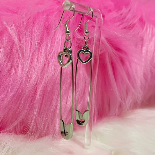 Safety Pin Heart Earrings