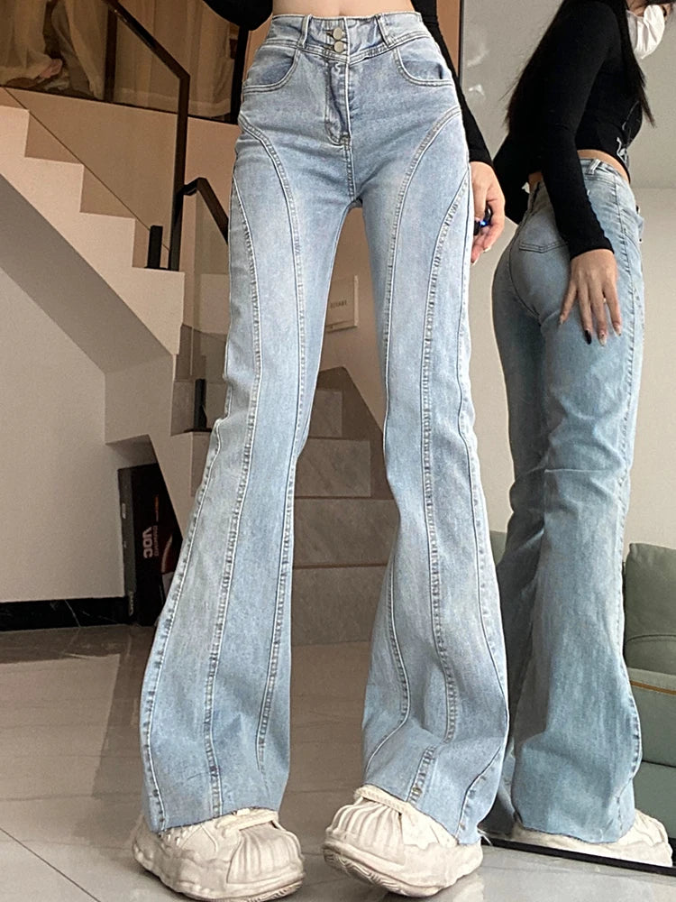 High Waist Spliced Flare Jeans