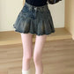 Distressed Pleated Denim Skort