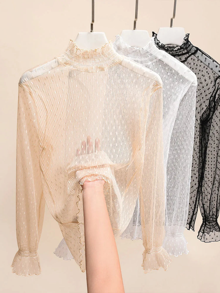 Dotted Whispers High-Neck Lace Blouse – Local Stock