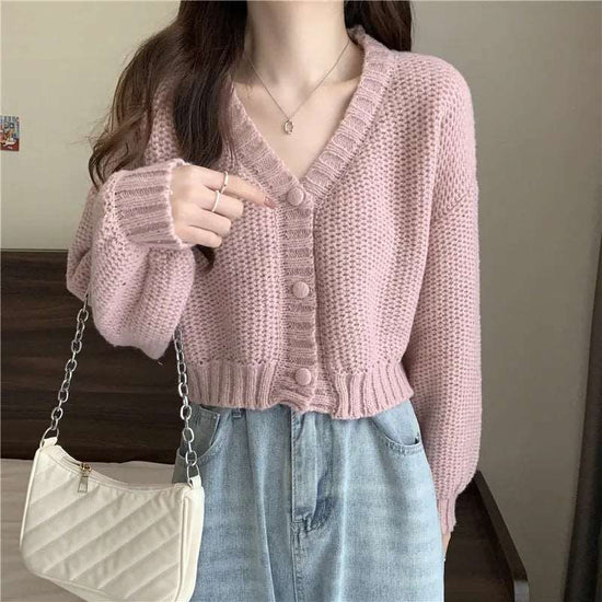 Button-up V-Neck Knit Cardigan