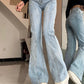 High Waist Spliced Flare Jeans