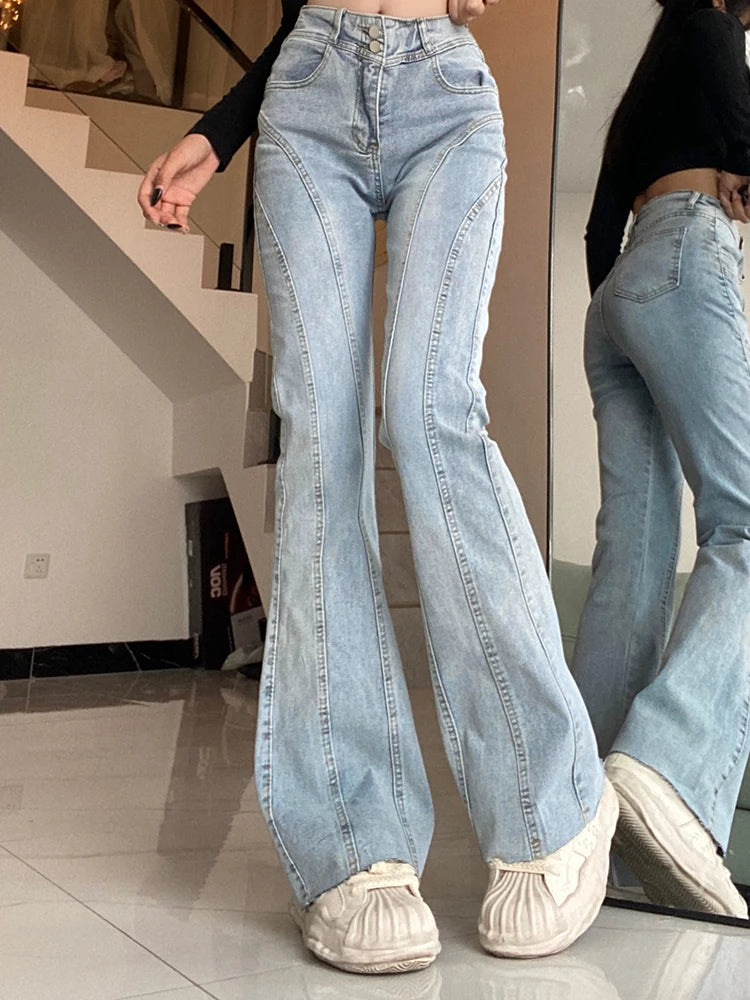 High Waist Spliced Flare Jeans