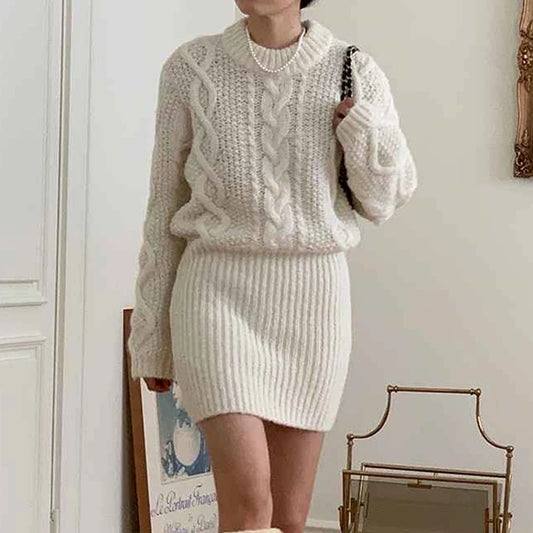 Cocoa Days Illusion Cable Knit Dress