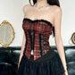 Dark Allure Strapless Lace-Up Plaid Corset