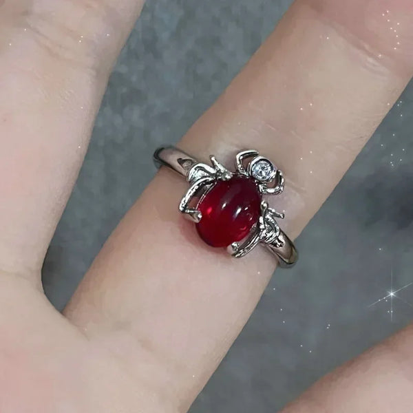 Red Crystal Spider Ring