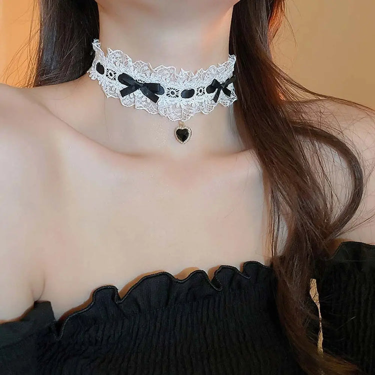 Lovely Lacey Bow Heart Choker