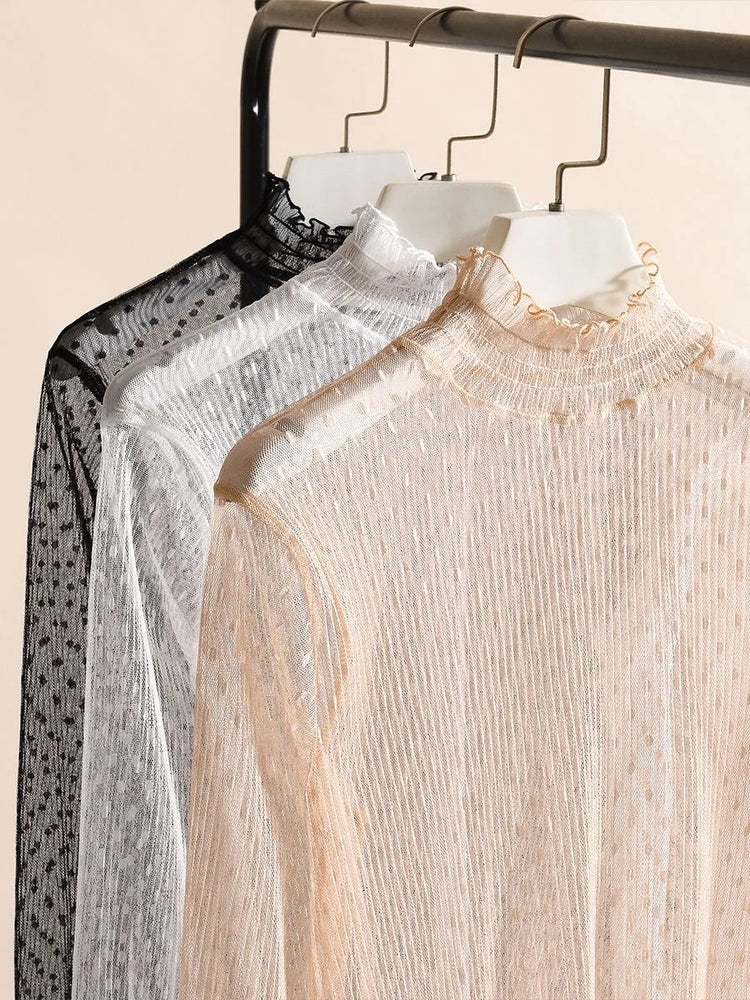 Dotted Whispers High-Neck Lace Blouse – Local Stock