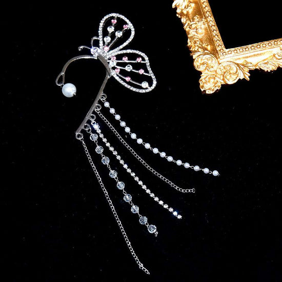 Crystal Butterfly Cuff Tassel Earrings