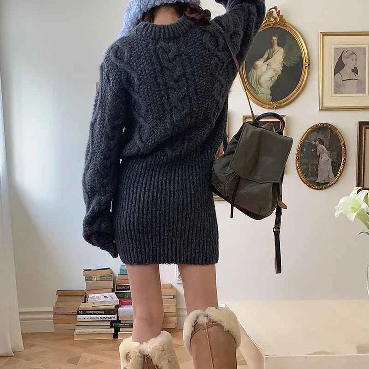 Cocoa Days Illusion Cable Knit Dress