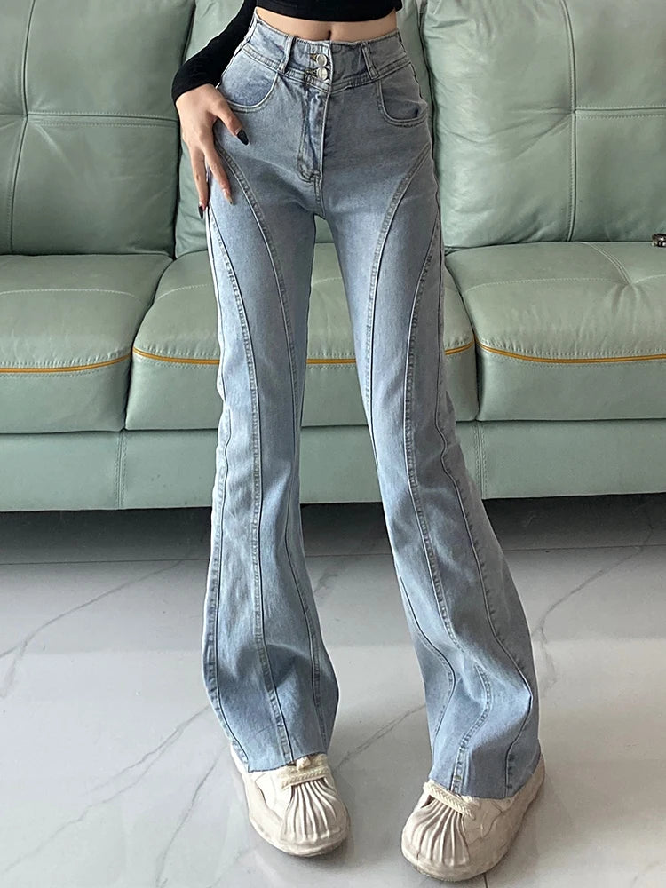 High Waist Spliced Flare Jeans