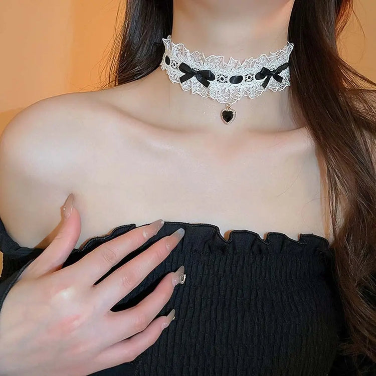 Lovely Lacey Bow Heart Choker