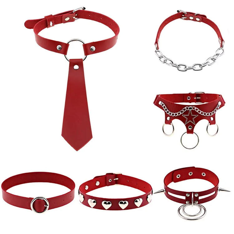 Red Punk Leather Chokers