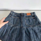 Lace Trim Pleated Denim Mini Skort