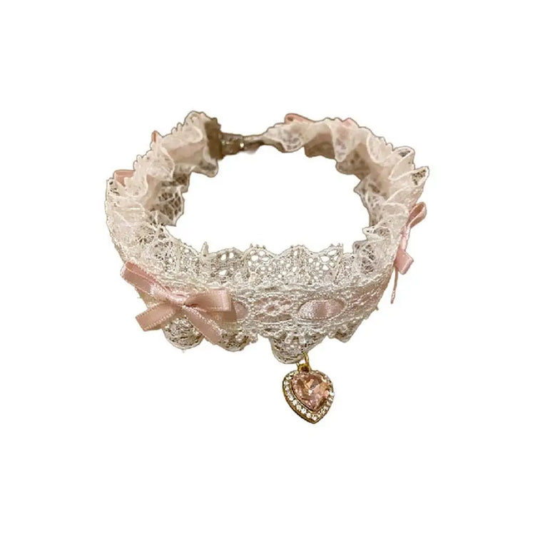 Lovely Lacey Bow Heart Choker