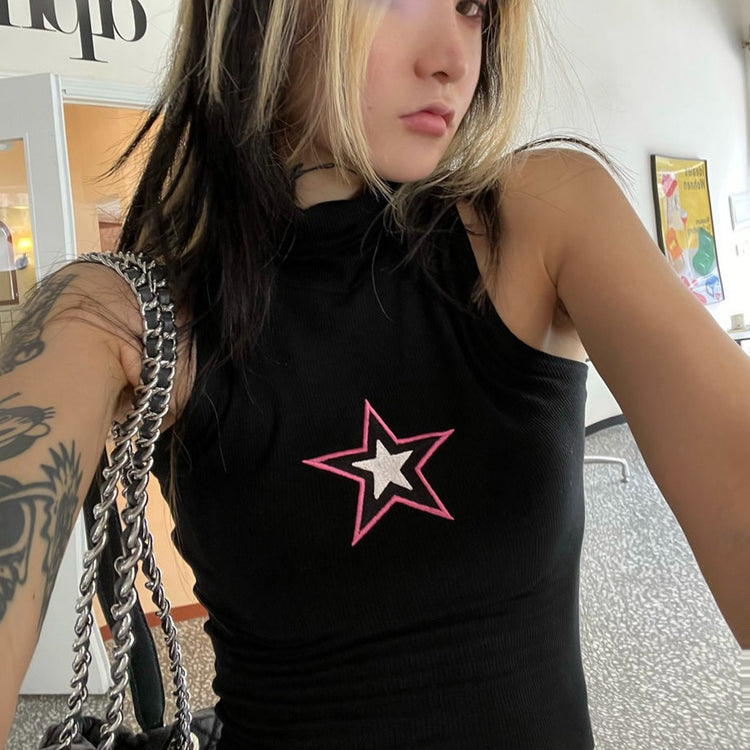 Star Power Sleeveless Turtleneck Crop Top