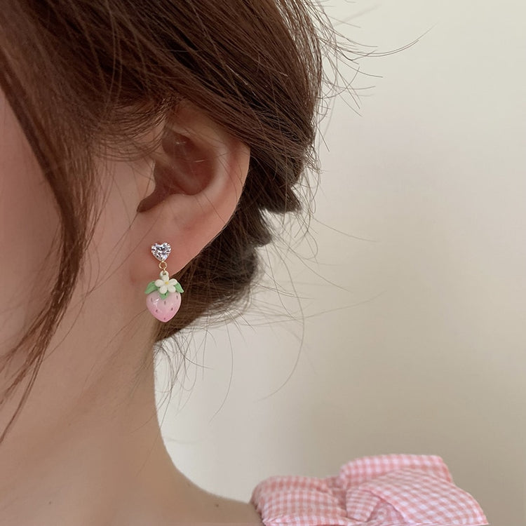 Strawberry Flower Heart Earrings