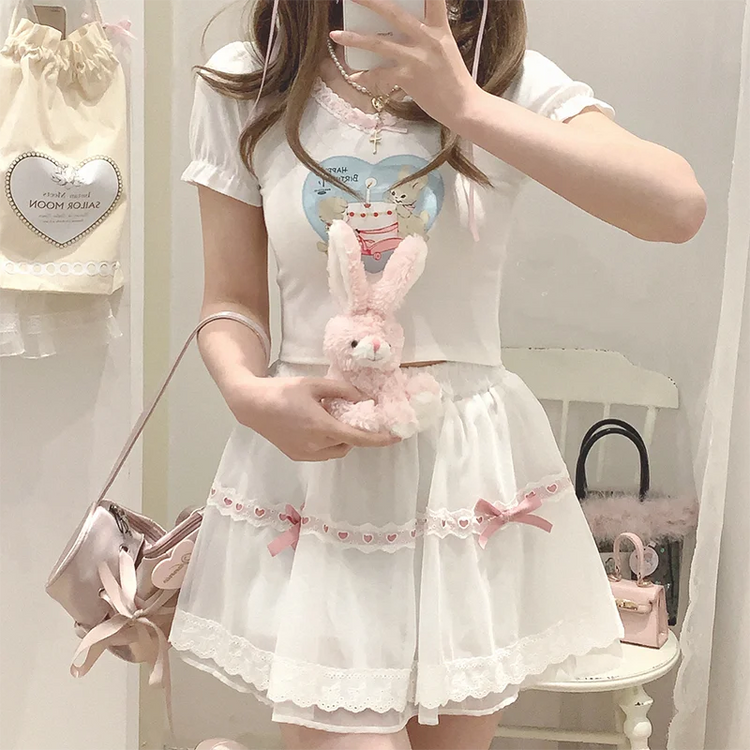Sweet Love Lace Trim Bow Skirt