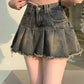 Distressed Pleated Denim Skort