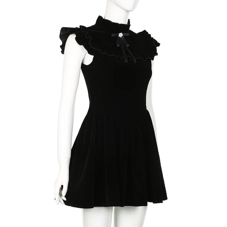 Elegant Flower Tied Bow Velvet Dress