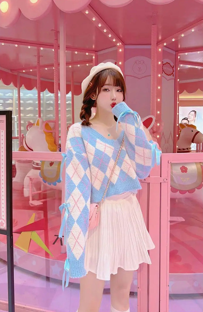 Cotton Candy Argyle Crop Sweater – Local Stock