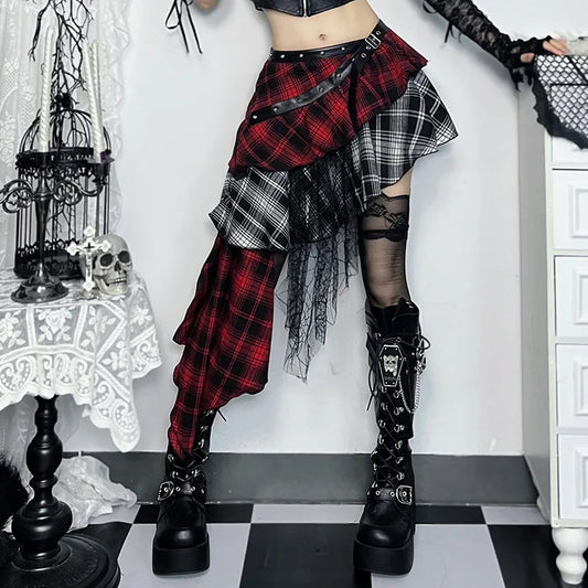 Grunge Chaos Asymmetrical Plaid Skirt