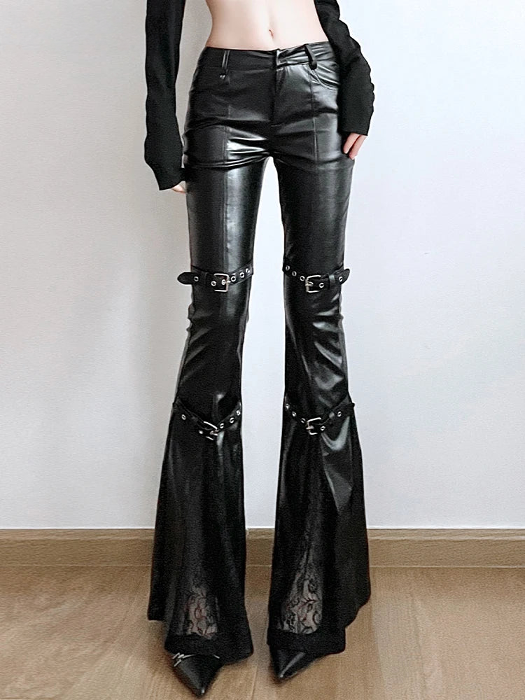 Leather and Lace Flare Pants