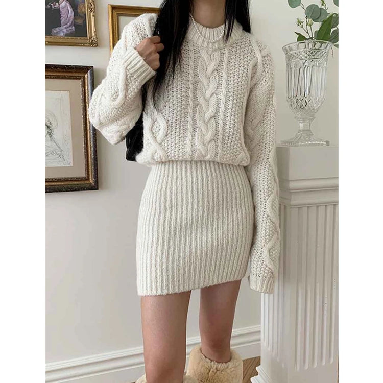Cocoa Days Illusion Cable Knit Dress
