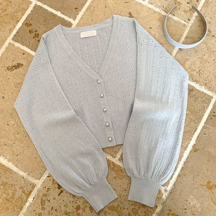Dreamknit Lantern Sleeve Cropped Cardigan – Local Stock