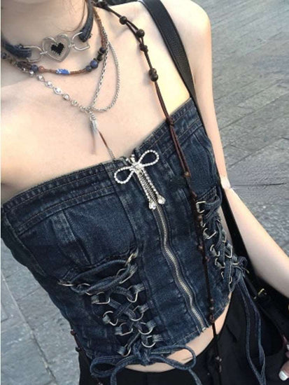 Denim Venom Lace-Up Tube Top