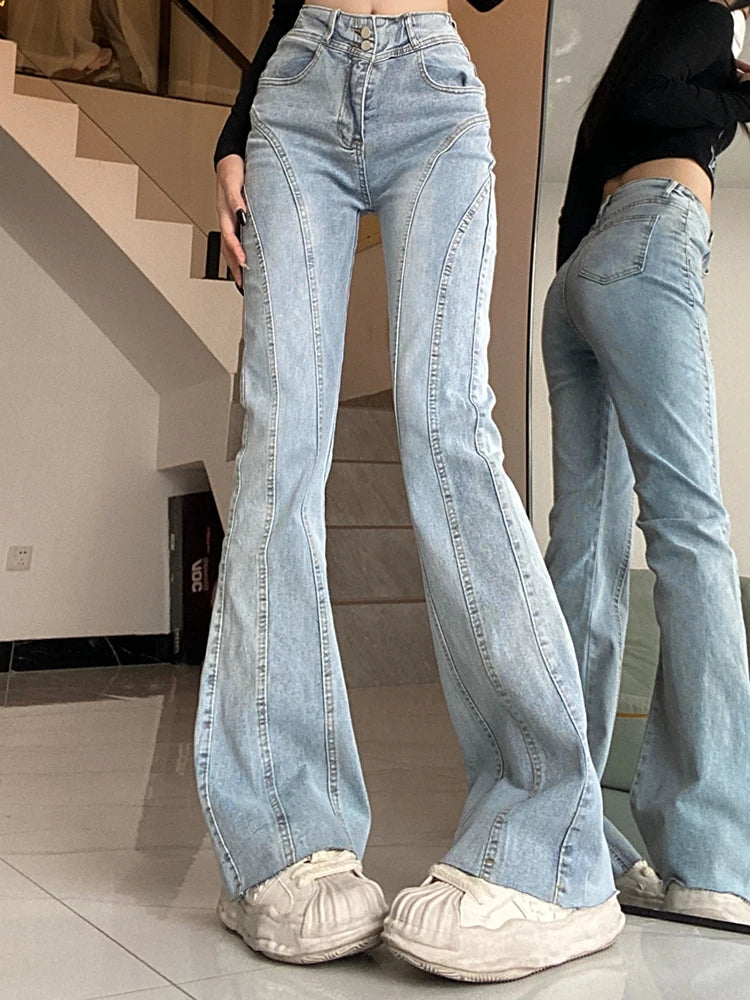 High Waist Spliced Flare Jeans