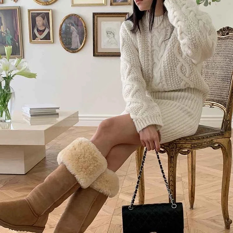 Cocoa Days Illusion Cable Knit Dress