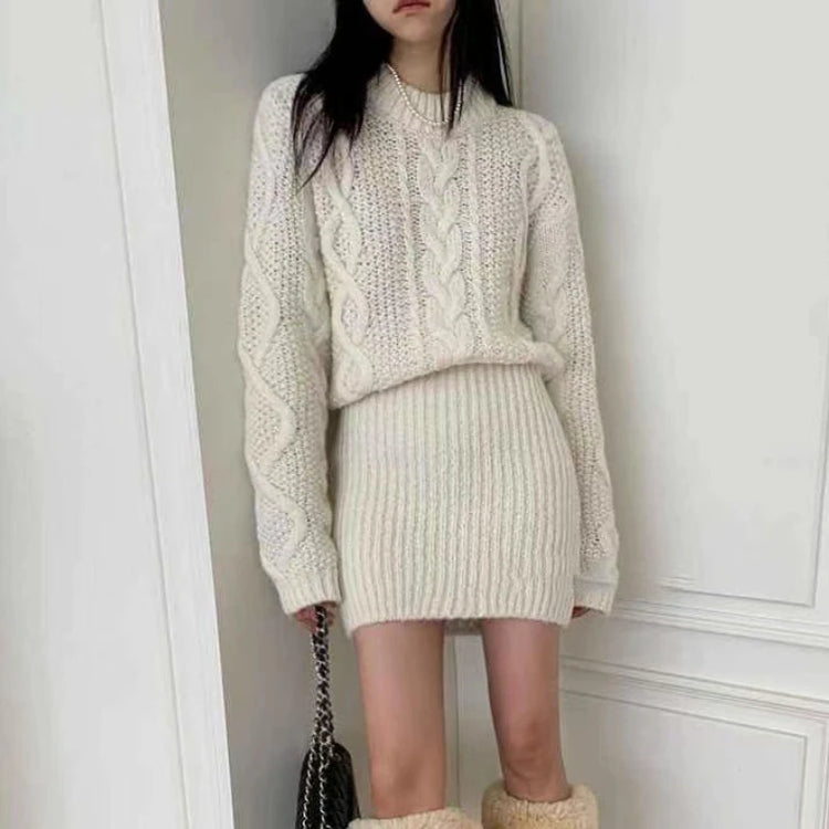 Cocoa Days Illusion Cable Knit Dress