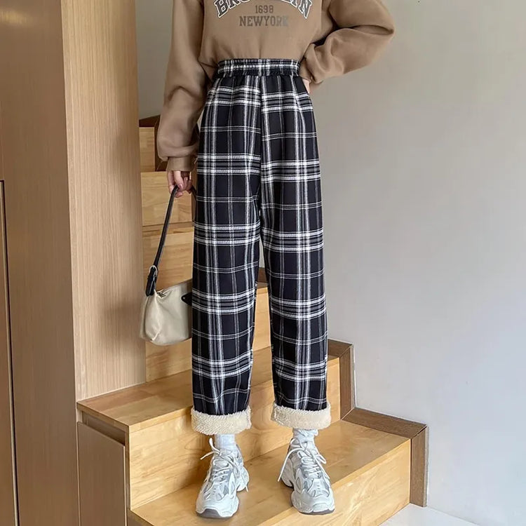 Fleece-Lined Plaid Pants