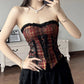 Dark Allure Strapless Lace-Up Plaid Corset