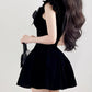 Elegant Flower Tied Bow Velvet Dress