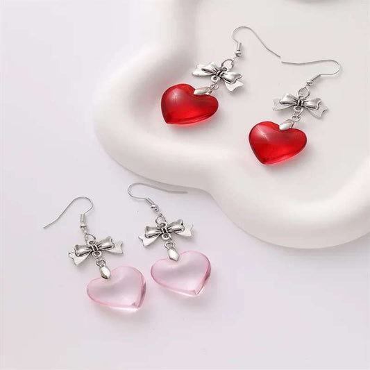 Glass Heart Bow Earrings