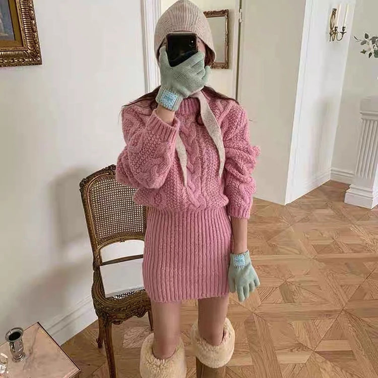 Cocoa Days Illusion Cable Knit Dress