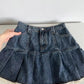 Lace Trim Pleated Denim Mini Skort