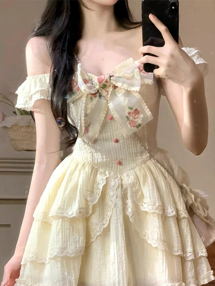 Flowering Bow Layered Mini Dress